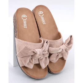 Chinelos de cortiça Keitas Khaki com laço bege 1