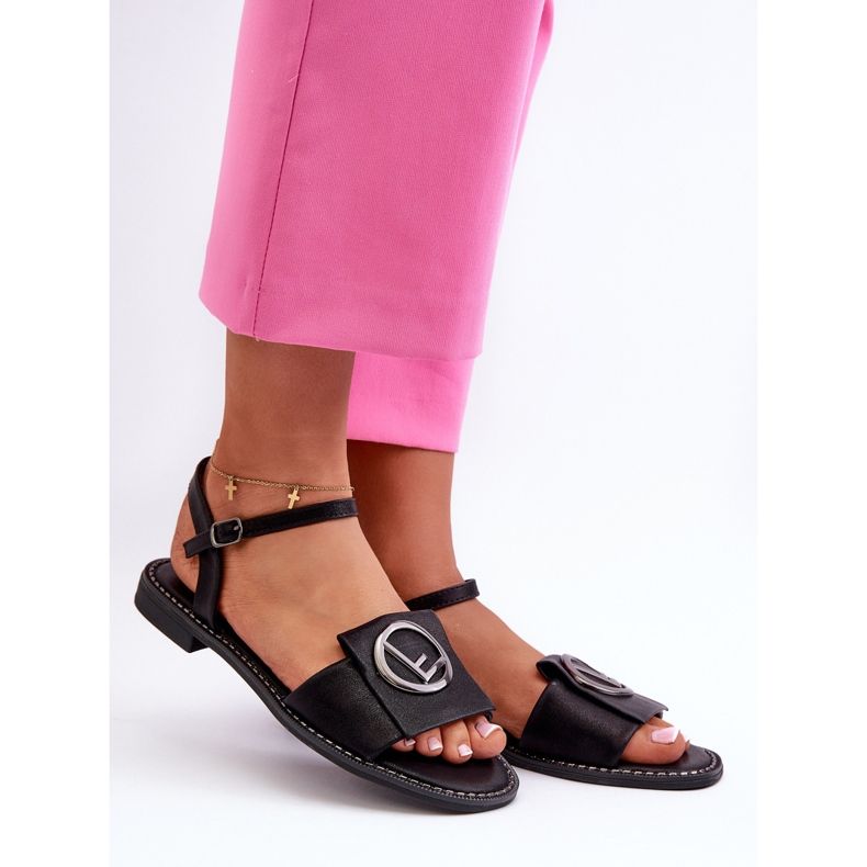 Sandálias femininas com decoração S.Barski KV27-045 pretas preto 1