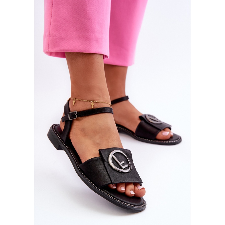 Sandálias femininas com decoração S.Barski KV27-045 pretas preto 2