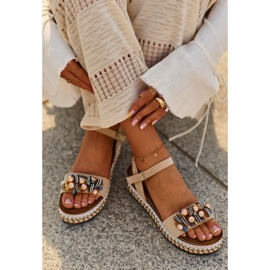 Sandálias Femininas Em Cunha E Plataforma Com Decorações S.Barski HY056 Bege 2