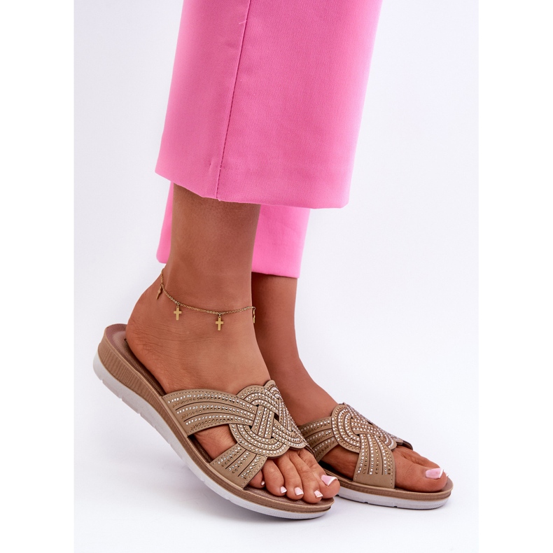 Chinelos femininos confortáveis ​​com zircônias cúbicas Inblu BV000037 Bege 2