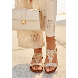 Sandálias femininas rasas com decoração S.Barski KV27-051 douradas dourado 2