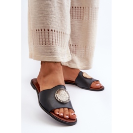 Zazoo 2938 chinelos planos de couro com decoração, pretos 2