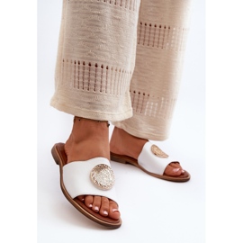 Zazoo 2938 chinelos planos de couro com decoração, branco 2