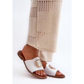 Zazoo 2938 chinelos planos de couro com decoração, branco 1