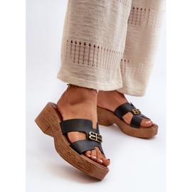 Zazoo 40412 chinelos femininos elegantes de couro com decoração dourada, preto 2