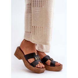 Zazoo 40412 chinelos femininos elegantes de couro com decoração dourada, preto 1