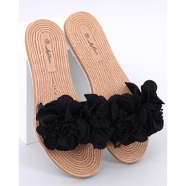 Chinelos macios com flores Diaye Black preto 1