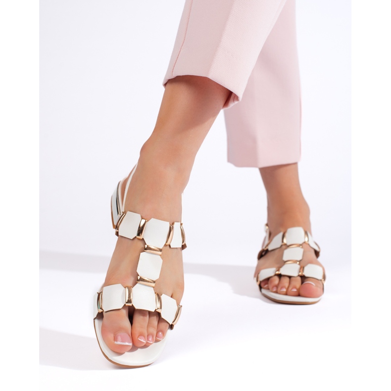 Sandálias planas brancas elegantes branco 1