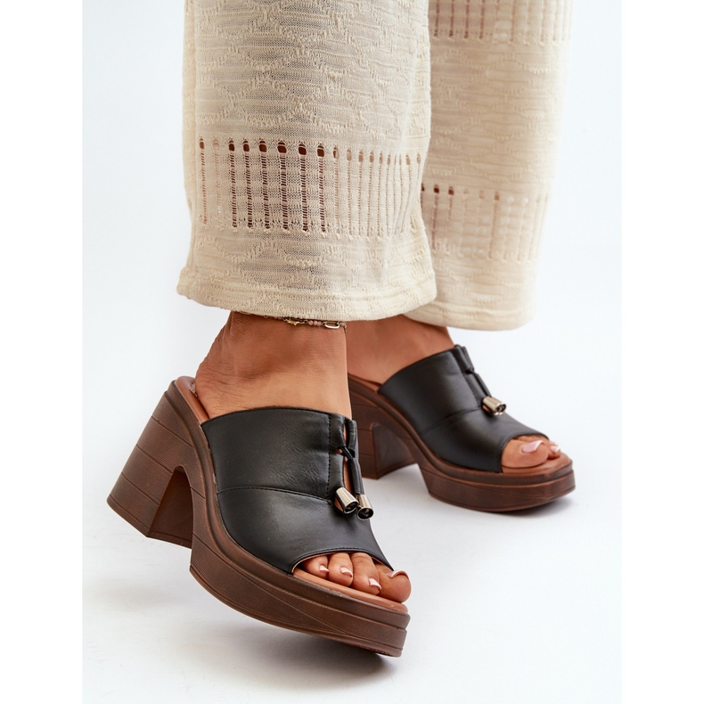 Vinceza Chinelos femininos em couro ecológico com plataforma e bloco, Dafira preto 1