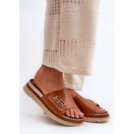 Zazoo 50101 chinelos femininos de couro na plataforma, marrom 1