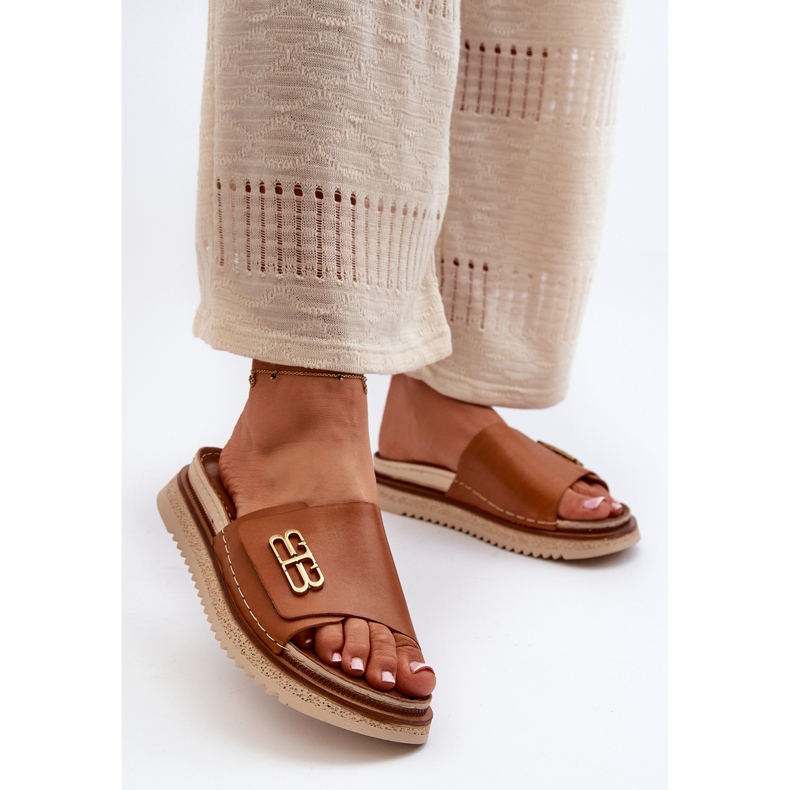 Zazoo 50101 chinelos femininos de couro na plataforma, marrom castanho 2