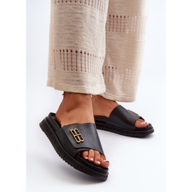 Zazoo 50101 chinelos femininos de couro na plataforma, pretos 1