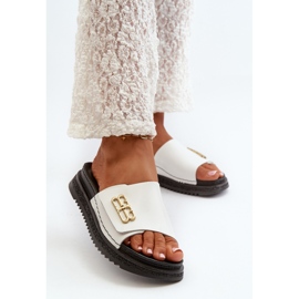 Zazoo 50101 chinelos femininos de couro na plataforma, brancos 2