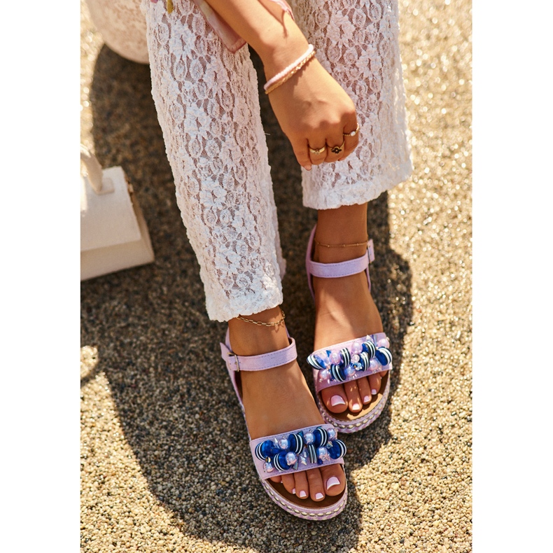 Sandálias Femininas Em Cunha E Plataforma Com Decorações S.Barski HY056 Roxo tolet 1