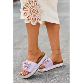 Chinelos femininos na plataforma com decorações S.Barski HY077 roxo tolet 1