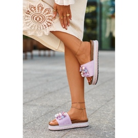 Chinelos femininos na plataforma com decorações S.Barski HY077 roxo tolet 2