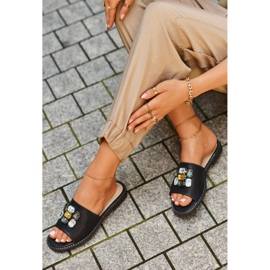 Chinelos femininos com decorações S.Barski KV27-031 pretos 2