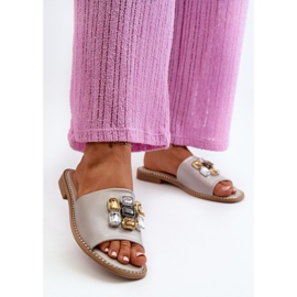 Chinelos femininos com decorações S.Barski KV27-031 bege 2