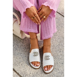 Chinelos elegantes femininos brilhantes com decoração S.Barski KV27-050 prata 1