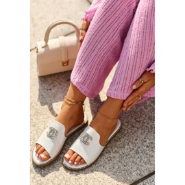 Chinelos elegantes femininos brilhantes com decoração S.Barski KV27-050 prata 2