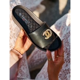 Chinelos femininos elegantes e leves com decoração, couro natural S.Barski KV27-013, preto 2