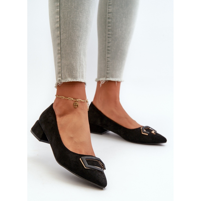 Sapatos de salto baixo com decoração Eco Suede S.Barski KV27-034 Preto 2