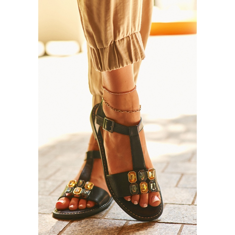 Sandálias femininas elegantes com detalhes decorativos S.Barski KV27-030 pretas preto 1