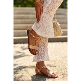 Sandálias rasteiras femininas com alças S.Barski KV27-010 douradas dourado 2