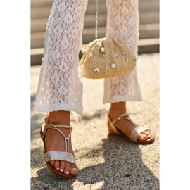 Sandálias rasteiras femininas com alças S.Barski KV27-010 douradas dourado 1