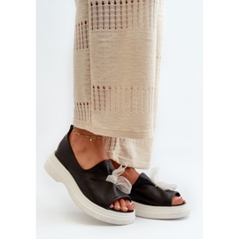 Zazoo 2939 Sandálias femininas de couro com laço, pretas preto 1