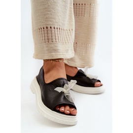 Zazoo 2939 Sandálias femininas de couro com laço, pretas preto 2