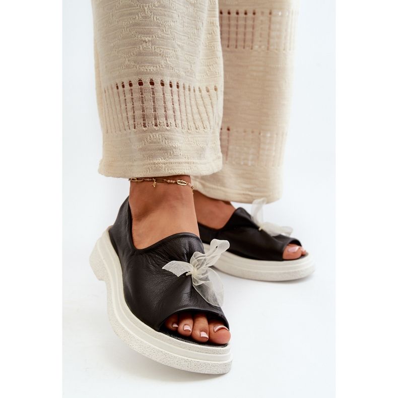 Zazoo 2939 Sandálias femininas de couro com laço, pretas preto 2