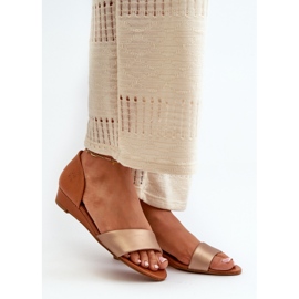 Sandálias de couro Maciejka 1971-68 marrom e dourado 1