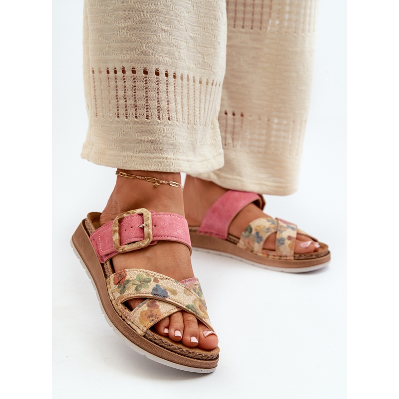 Chinelos femininos confortáveis com fivela de flor Inblu GS000051 rosa 2 Chinelos femininos confortáveis com fivela de flor Inblu GS000051 rosa 2