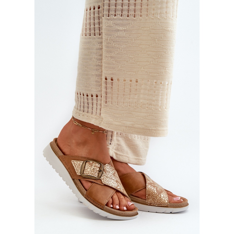 Chinelos femininos confortáveis ​​com fivela Inblu CN000032 Camel marrom 2