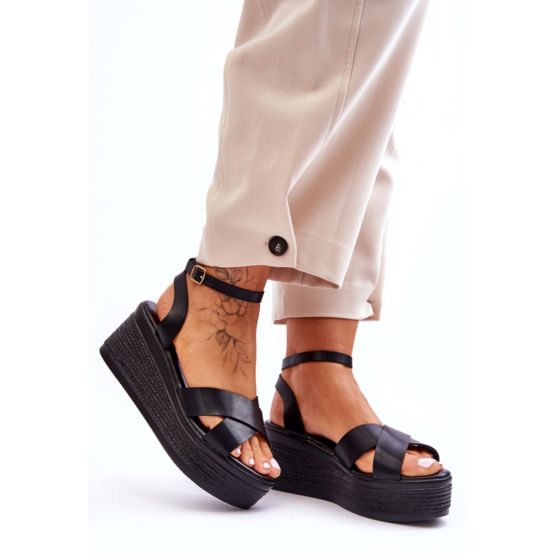 Sandálias de cunhas pretas confortáveis femininas preto 4