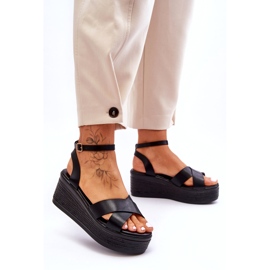 Sandálias de cunhas pretas confortáveis femininas preto 1