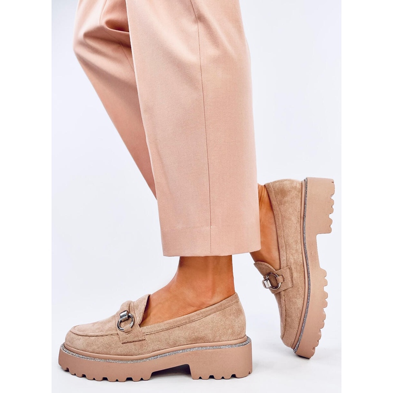 Mocassins de camurça Sheady Khaki com sola alta bege 2