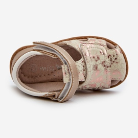 Sandálias infantis estampadas com velcro, Maellita dourada dourado 1