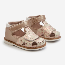 Sandálias infantis estampadas com velcro, Maellita dourada dourado 2