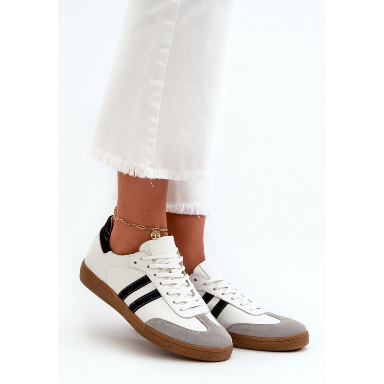 Zazoo N1068 Tênis feminino baixo de couro, branco 1