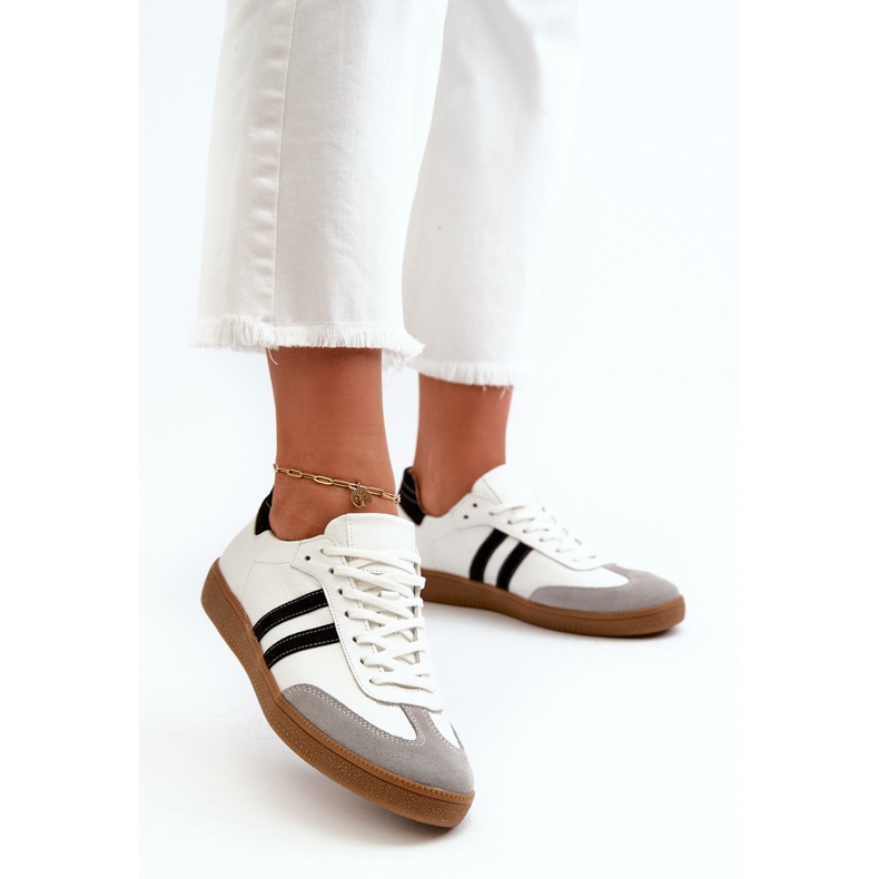 Zazoo N1068 Tênis feminino baixo de couro, branco 2