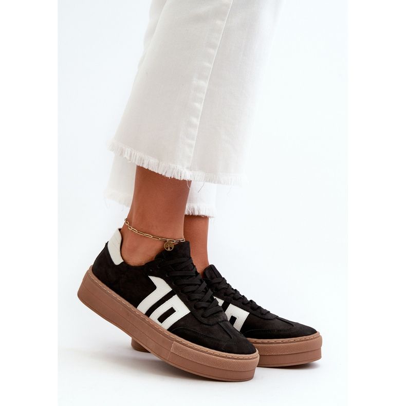 Zazoo N1095S2 Tênis feminino de couro com plataforma preto 1