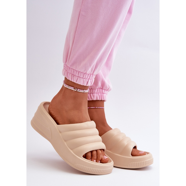 Chinelos leves femininos de espuma com cunha e plataforma, Tendrea bege 1