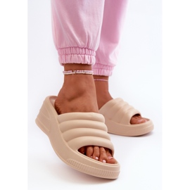 Chinelos leves femininos de espuma com cunha e plataforma, Tendrea bege 2