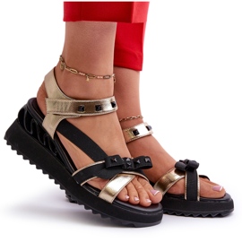 S.Barski Sandálias femininas com laço D&amp;A CR956 douradas dourado 4