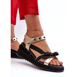 S.Barski Sandálias femininas com laço D&amp;A CR956 douradas dourado 3