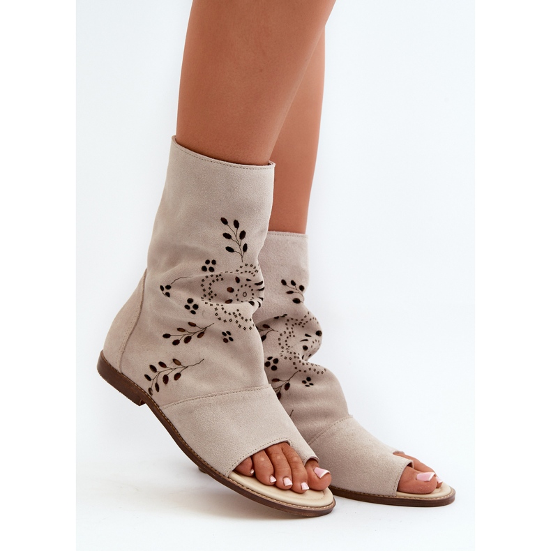 Zazoo 3437 Sandálias femininas de camurça com zíper na parte superior bege claro 1