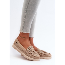 Mocassins femininos abertos em camurça ecológica, Golden Tinami dourado 2